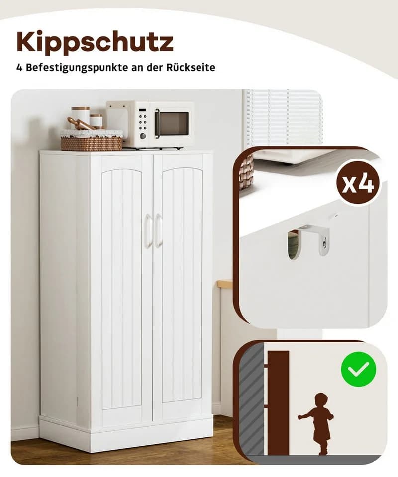 Yorbay Mehrzweckschrank mit LED-Sensorlicht & höhenverstellbaren Regalen Weiß - Bild 5