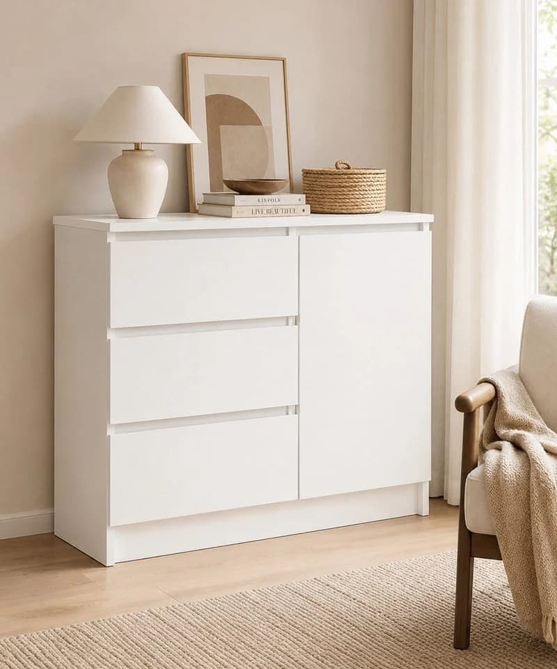 Yorbay Sideboard Weiß mit Glastür und Schubladen