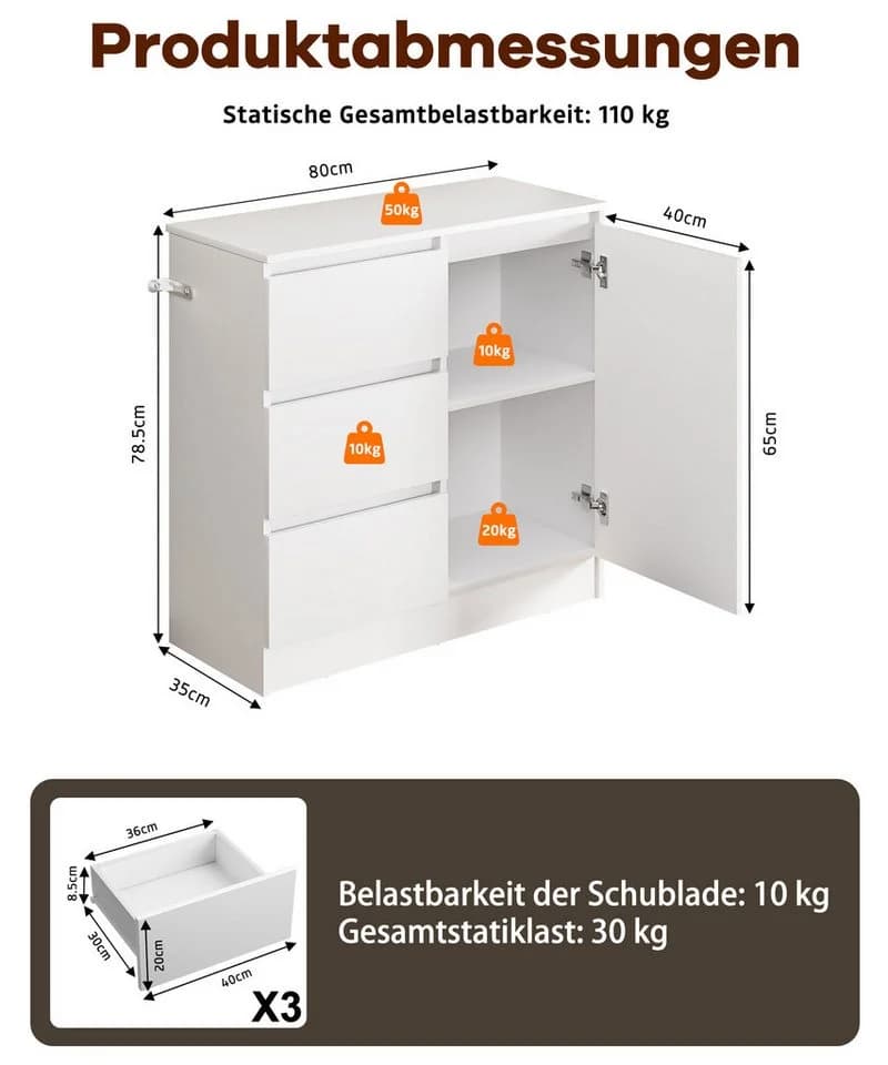 Yorbay Sideboard Weiß mit Glastür und Schubladen - Bild 4