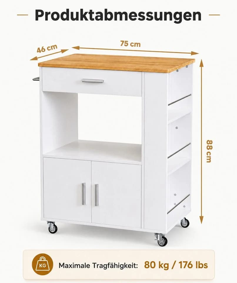 Yorbay Küchenwagen mit Rollen Weiß Holzoptik - Bild 5