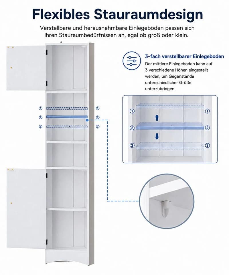 Yorbay Eckschrank 170 cm Weiß mit 2 Türen & 3 Fächern - Bild 3
