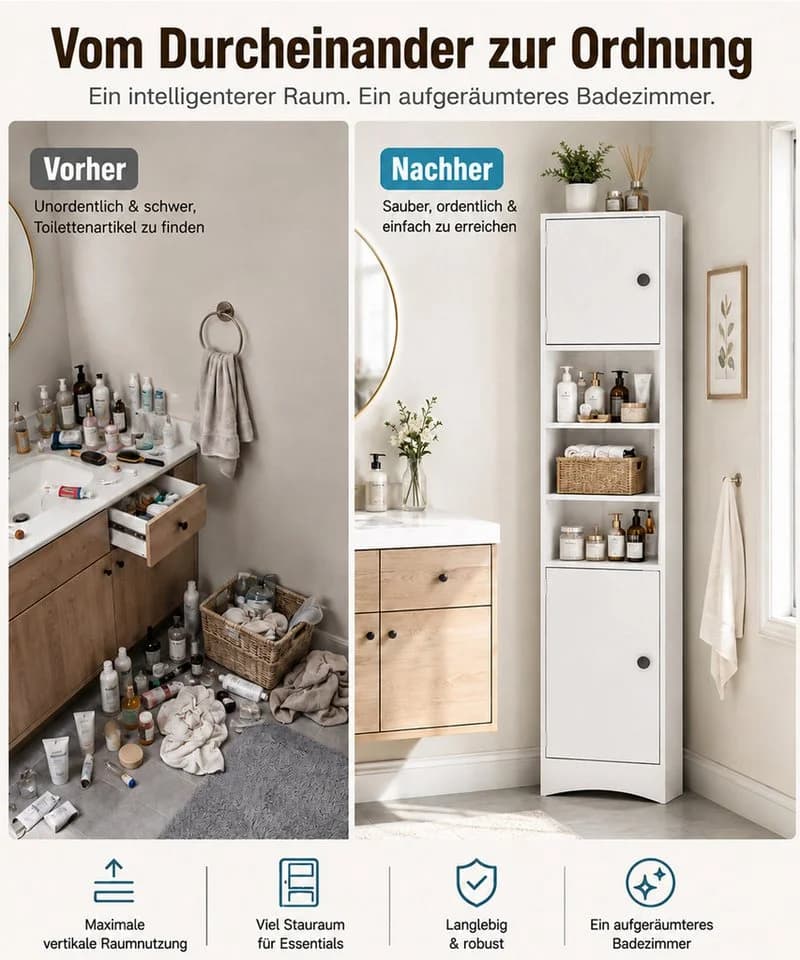 Yorbay Eckschrank 170 cm Weiß mit 2 Türen & 3 Fächern - Bild 5