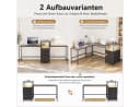 Yorbay Eckschreibtisch L-förmig Schwarz mit LED, Steckdosen & Schubladen Bild 4