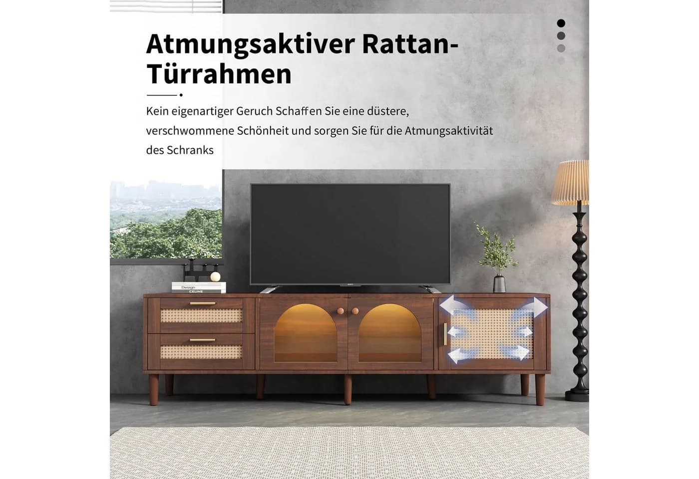 Yorbay TV-Schrank Rattan Design Braun mit LED-Beleuchtung - Bild 5