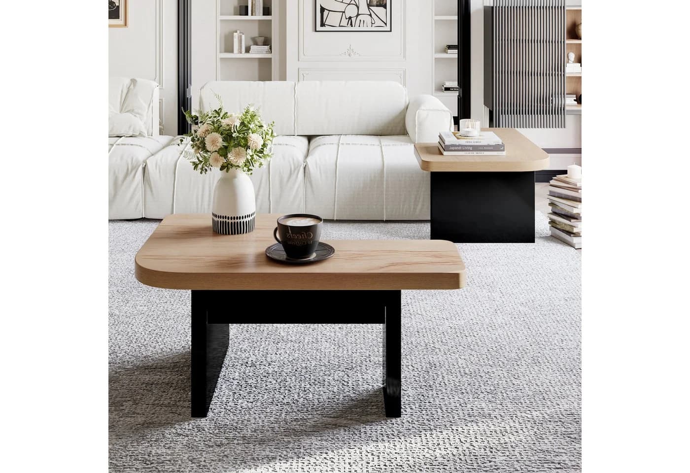 Yorbay Couchtisch 2er Set mit LED-Beleuchtung, Beistelltisch, 2 Schubladen, abgerundete Ecken, für Wohnzimmer, Schlafzimmer - Bild 4