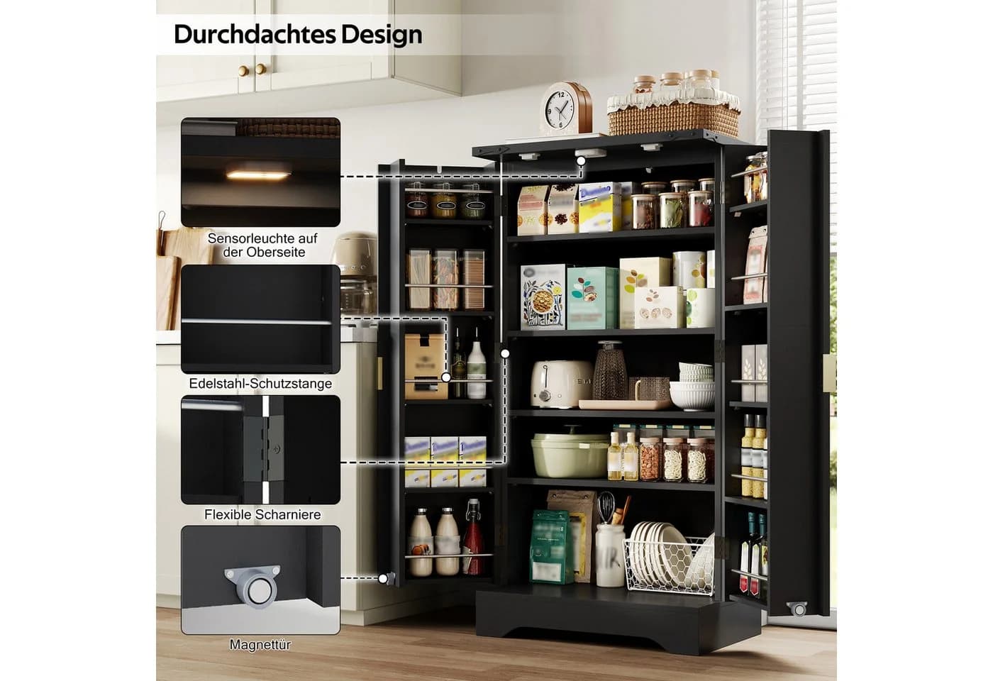 Yorbay Mehrzweckschrank mit LED-Beleuchtung & verstellbaren Regalen - Bild 3