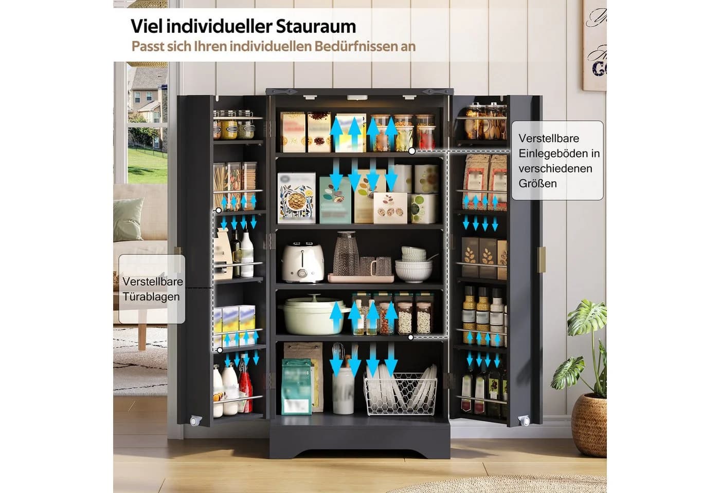 Yorbay Mehrzweckschrank mit LED-Beleuchtung & verstellbaren Regalen - Bild 4