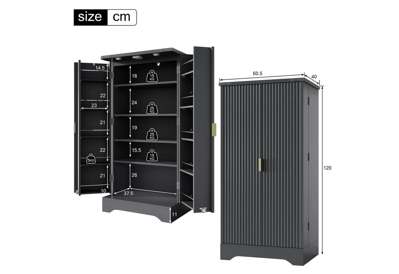 Yorbay Mehrzweckschrank mit LED-Beleuchtung & verstellbaren Regalen - Bild 5