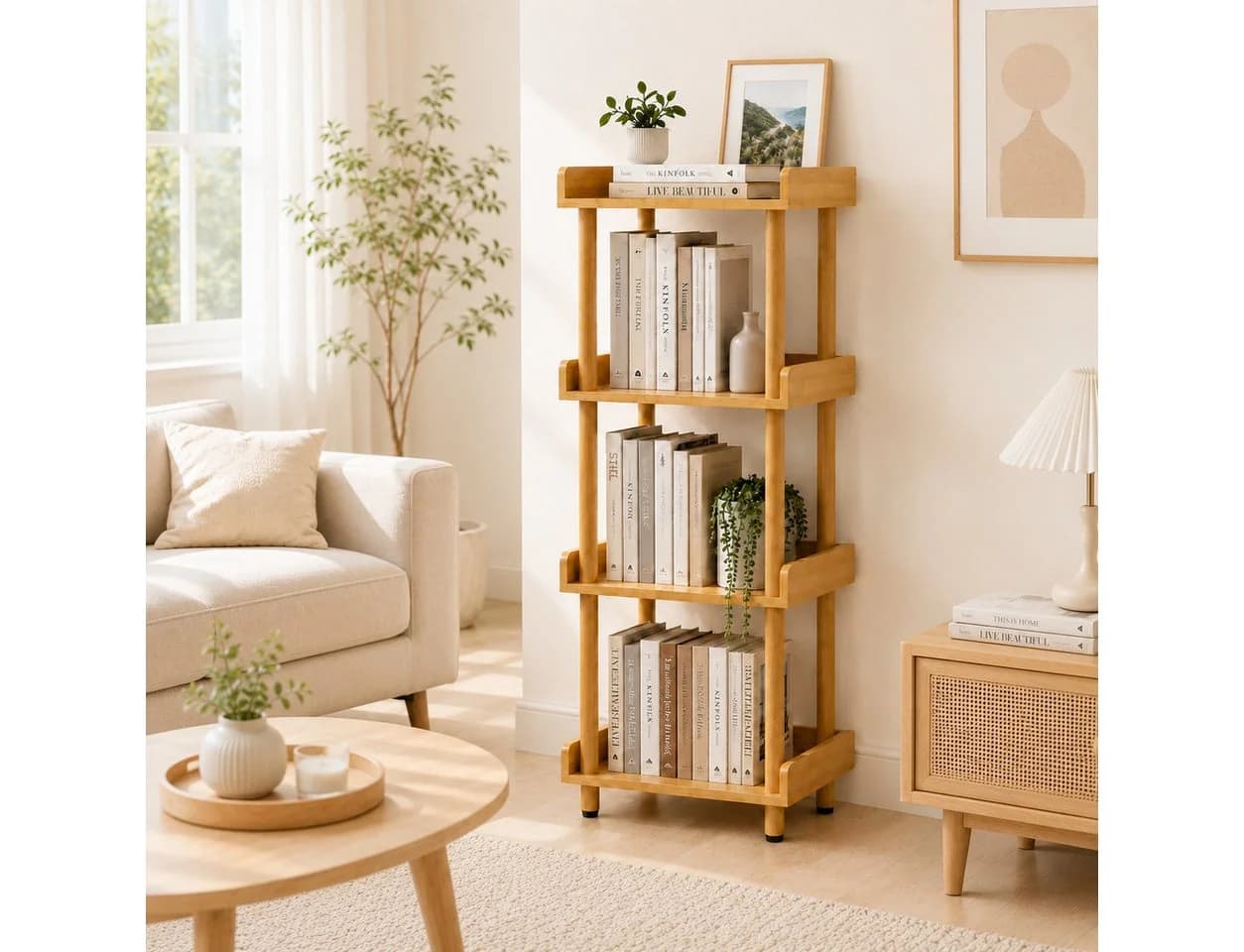 Yorbay Bambusregal 4 Ebenen Werkzeuglos Beige - Bild 2