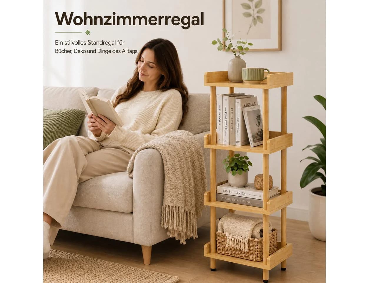 Yorbay Bambusregal 4 Ebenen Werkzeuglos Beige - Bild 4