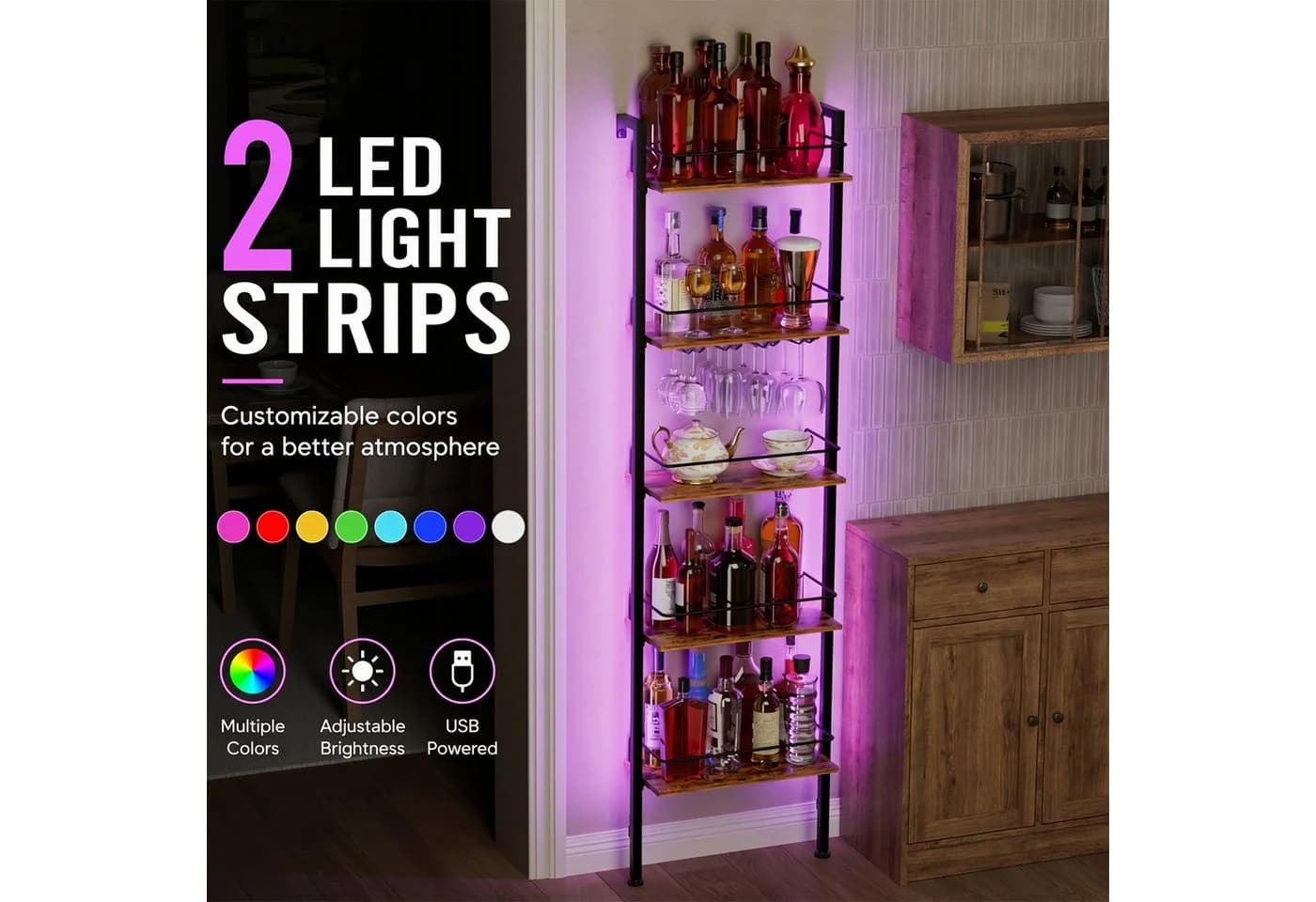 Yorbay Weinregal 5-Tier mit LED-Lichtern & Absturzsicherung