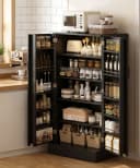 Yorbay Mehrzweckschrank mit LED-Sensorlicht & höhenverstellbaren Regalen Schwarz Bild 1