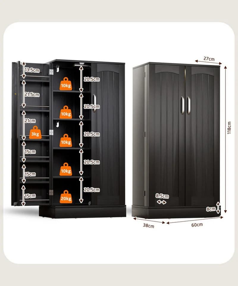 Yorbay Mehrzweckschrank mit LED-Sensorlicht & höhenverstellbaren Regalen Schwarz - Bild 4