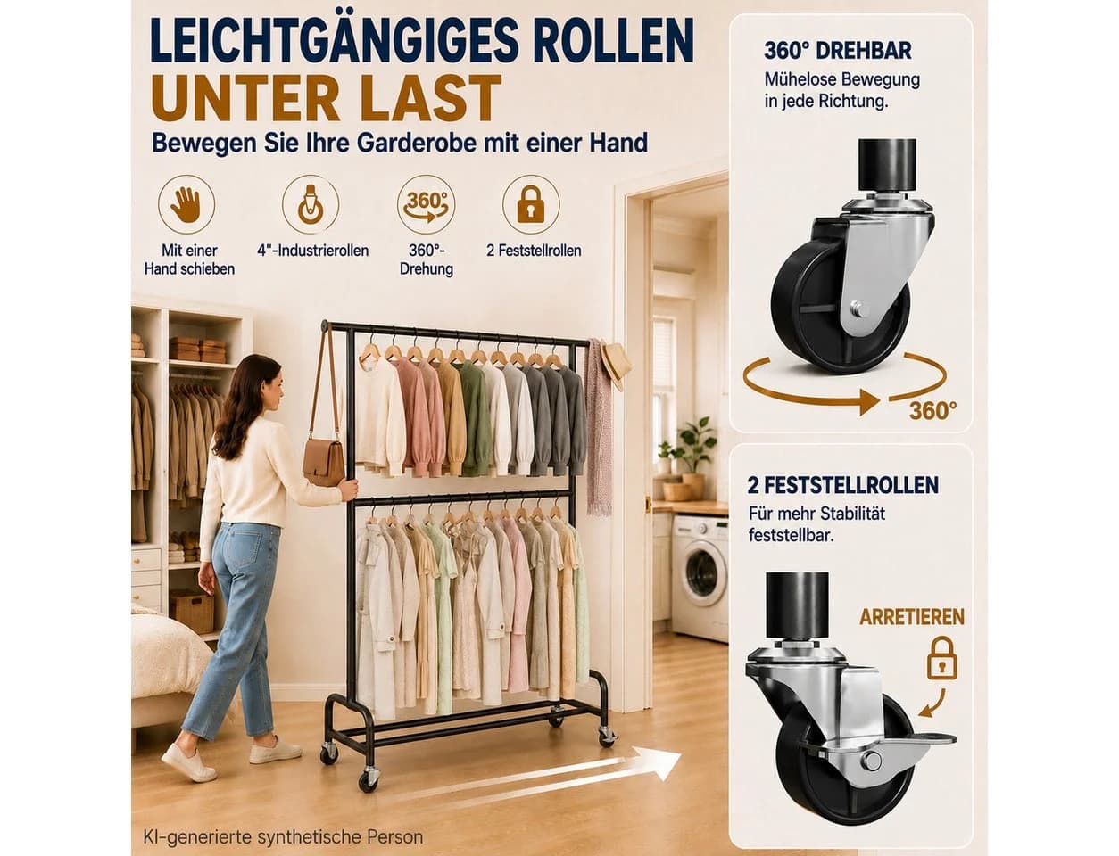 Yorbay Kleiderständer Schwerlast Mattschwarz mit Rollen - Bild 4