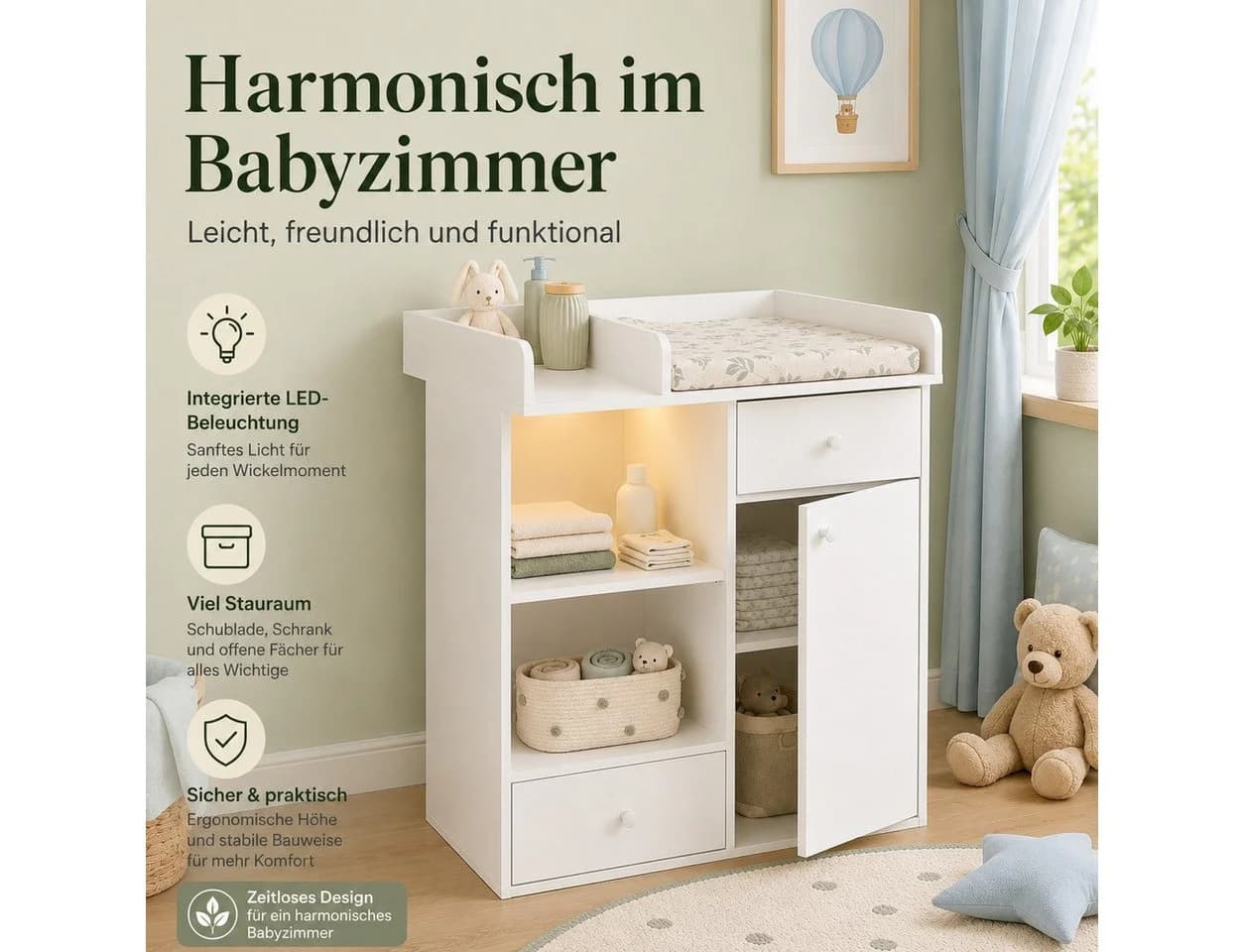 Yorbay Wickelkommode mit LED Licht und Stauraum - Bild 4