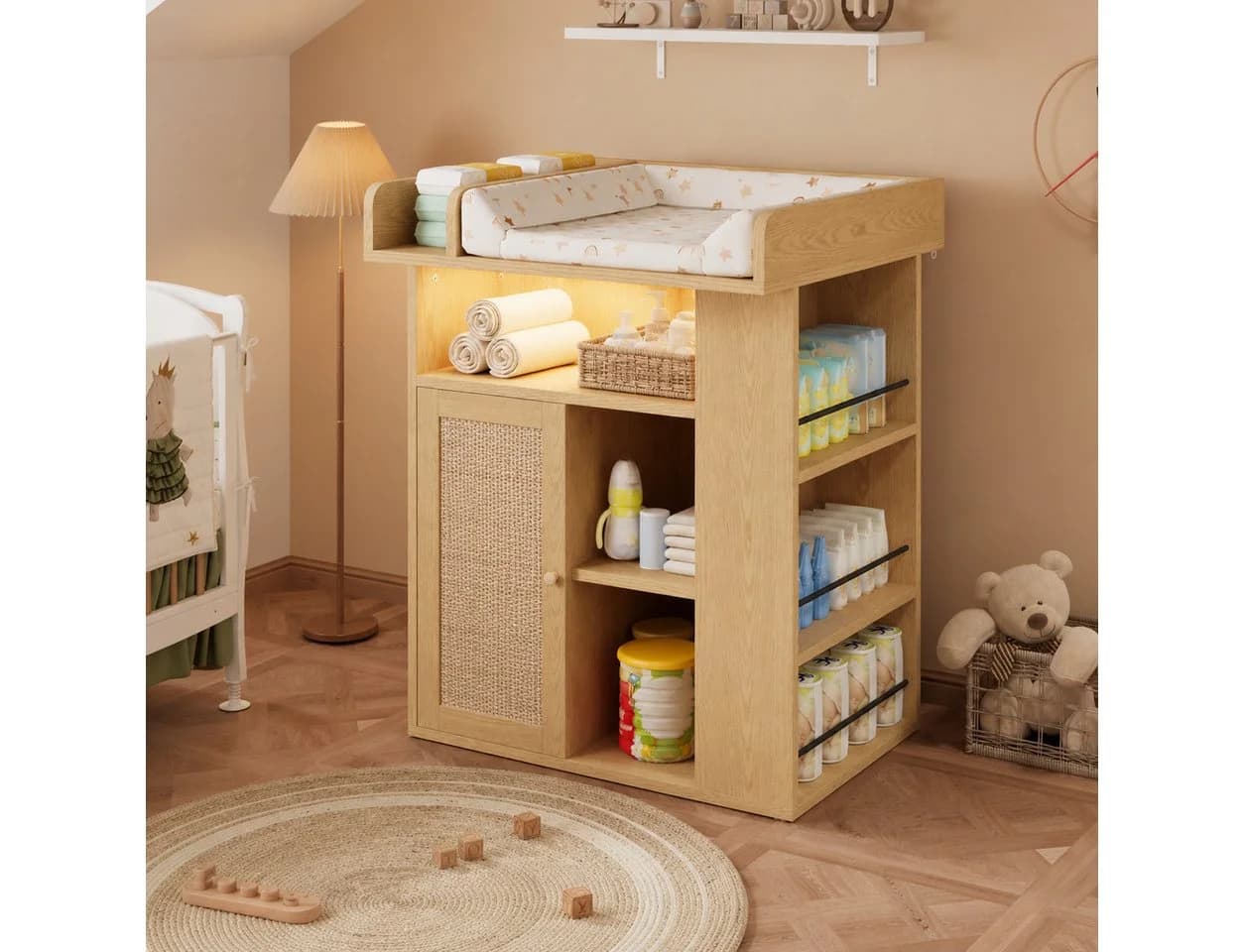 Yorbay Wickelkommode mit LED Licht und Stauraum Naturfarbe - Bild 2