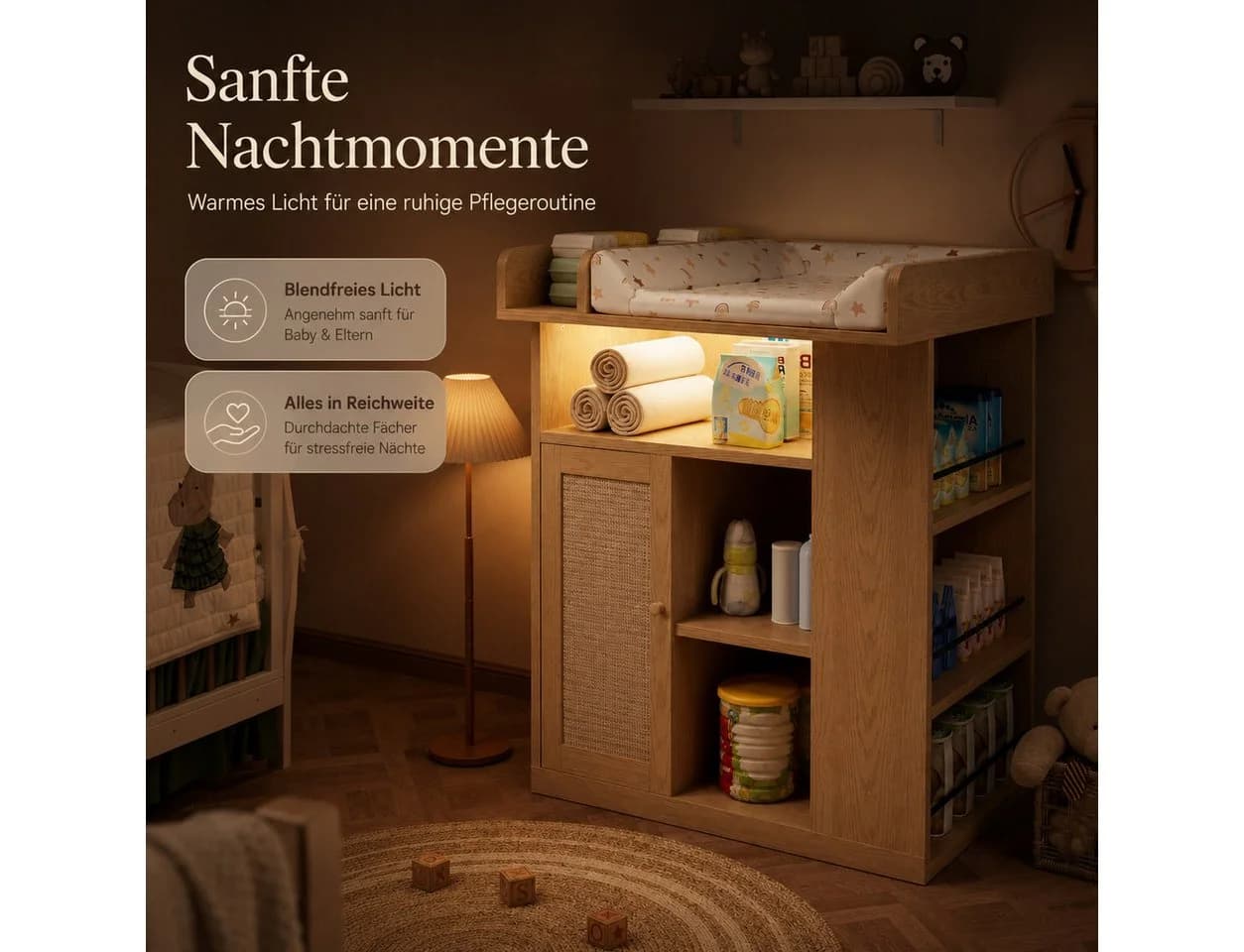 Yorbay Wickelkommode mit LED Licht und Stauraum Naturfarbe - Bild 5