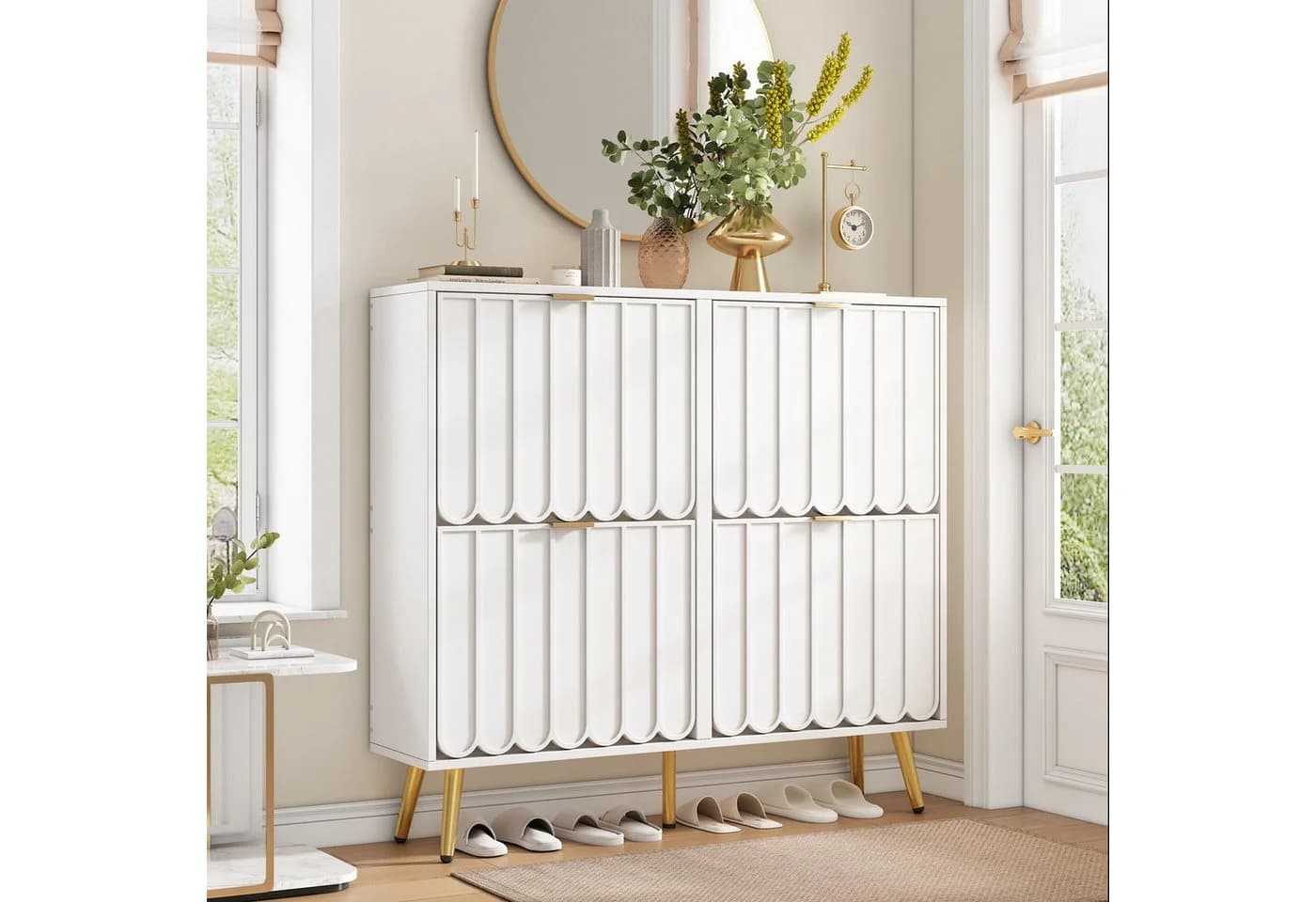 Yorbay Schuhschrank 4 Klappen Weiß Platzsparend - Bild 3