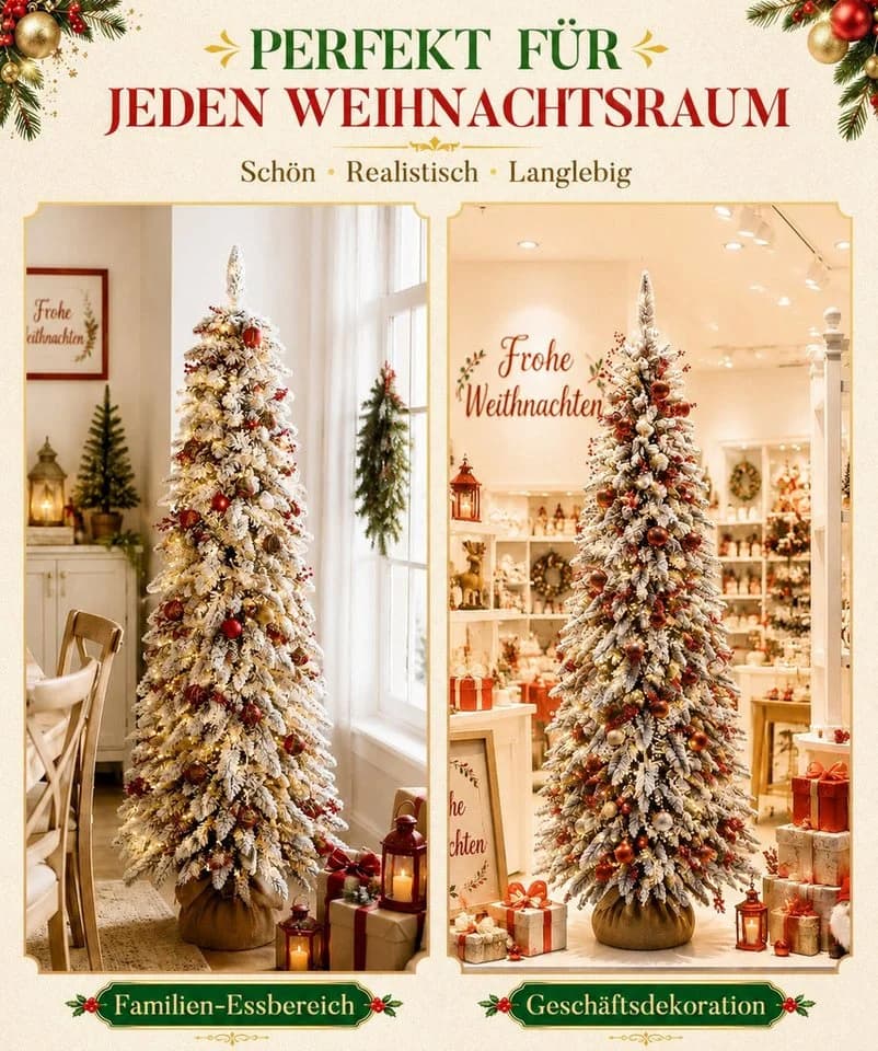 Yorbay Künstlicher Weihnachtsbaum Schlank mit LED-Beleuchtung