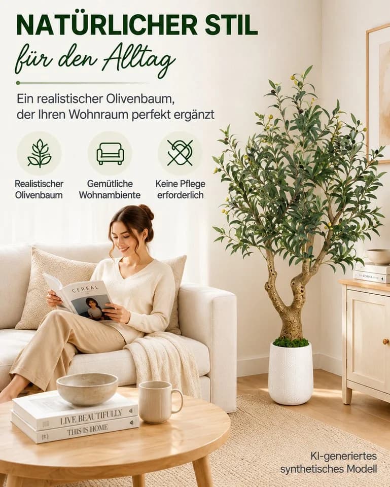 Yorbay Künstlicher Olivenbaum Grün mit 1738 Blättern
