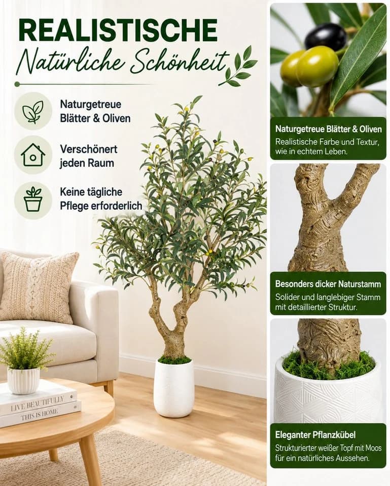 Yorbay Künstlicher Olivenbaum Grün mit 1738 Blättern - Bild 4