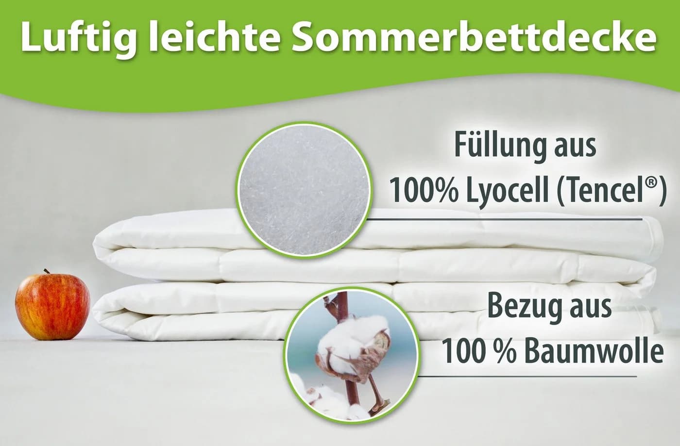 franknatur Sommer-Bettdecke Lyocell 100% Baumwolle Weiß
