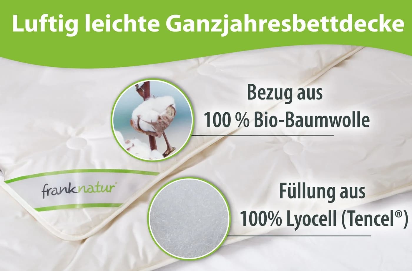 franknatur Naturfaserbettdecke Ganzjahresdecke Lyocell Bio Baumwolle