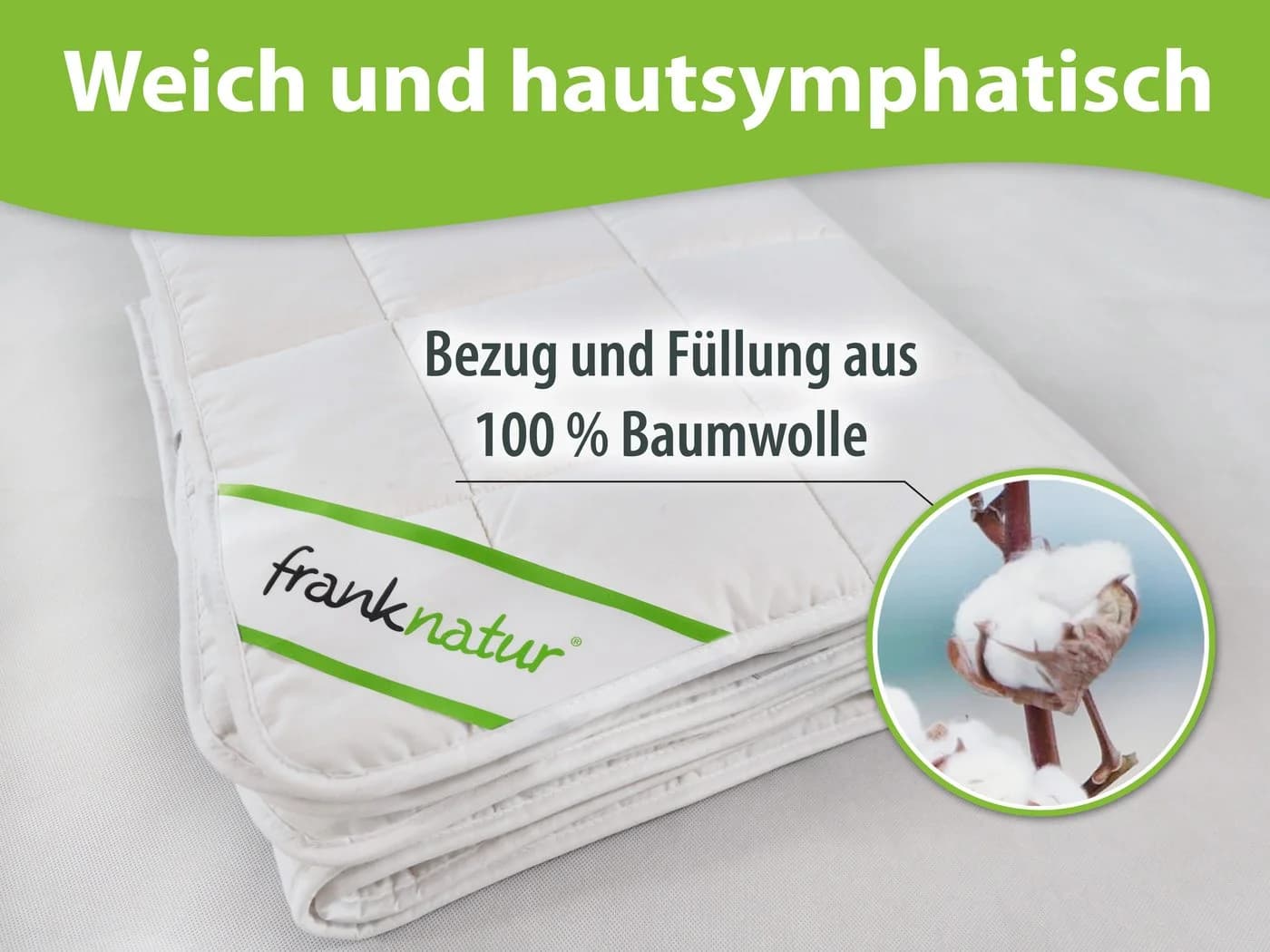 franknatur Topper Unterbett Baumwolle 100% Naturmaterial Weiß