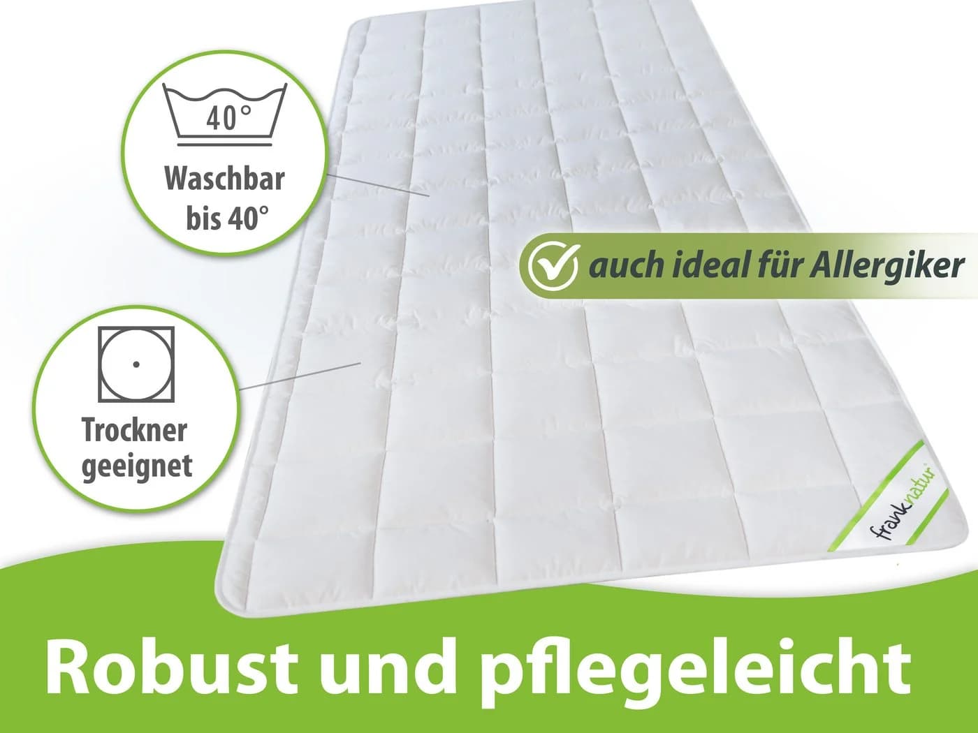 franknatur Topper Unterbett Baumwolle 100% Naturmaterial Weiß - Bild 5