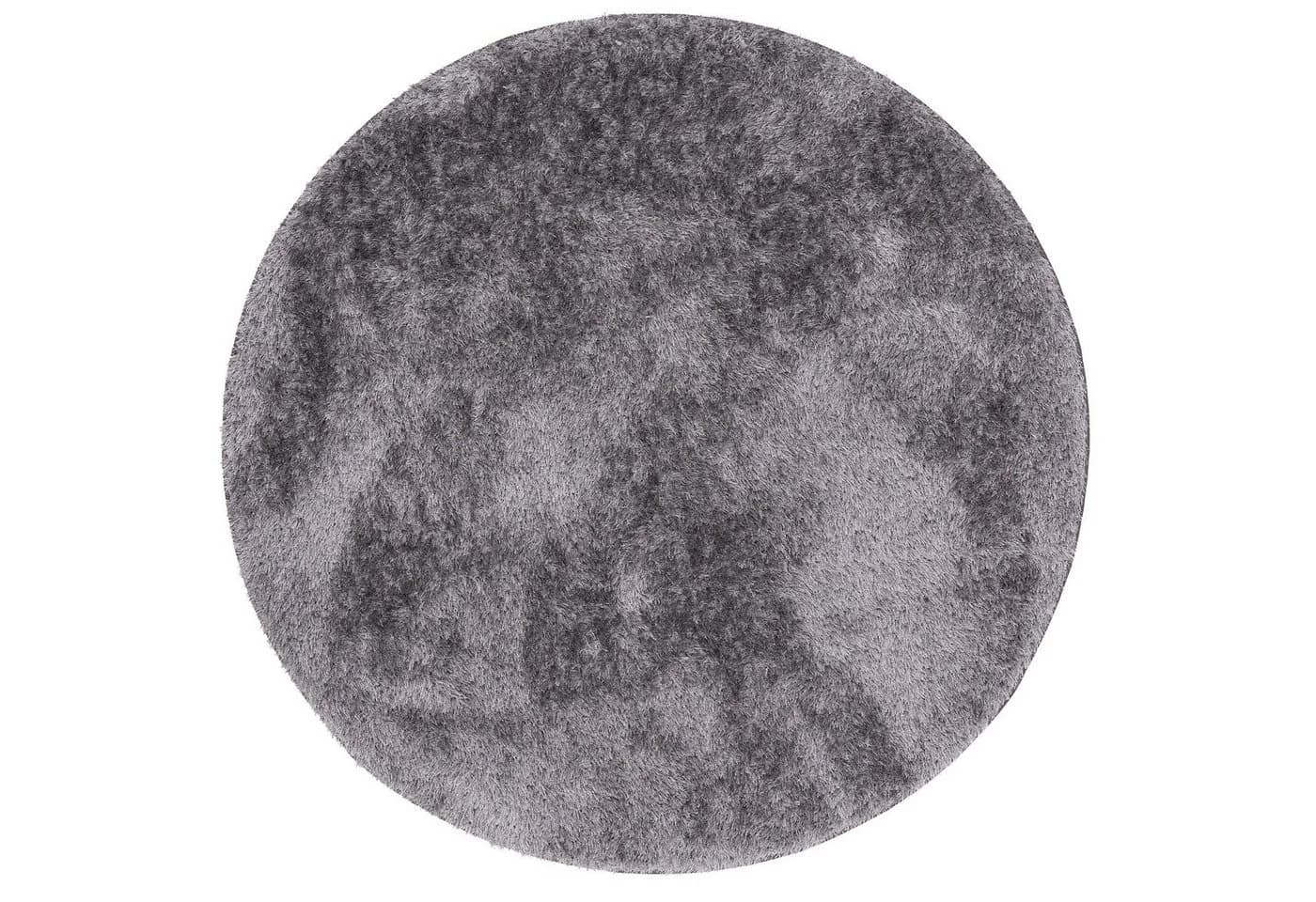 Snapstyle Hochflor-Teppich Shaggy Silber Rund 48mm Florhöhe