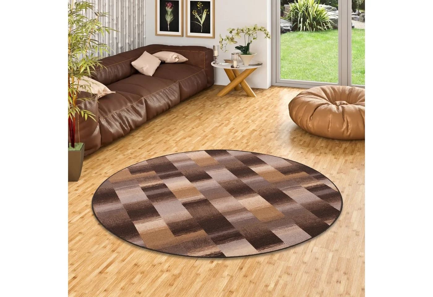 Snapstyle Designteppich Mystic Karo Rund Veloursteppich Braun - Bild 2