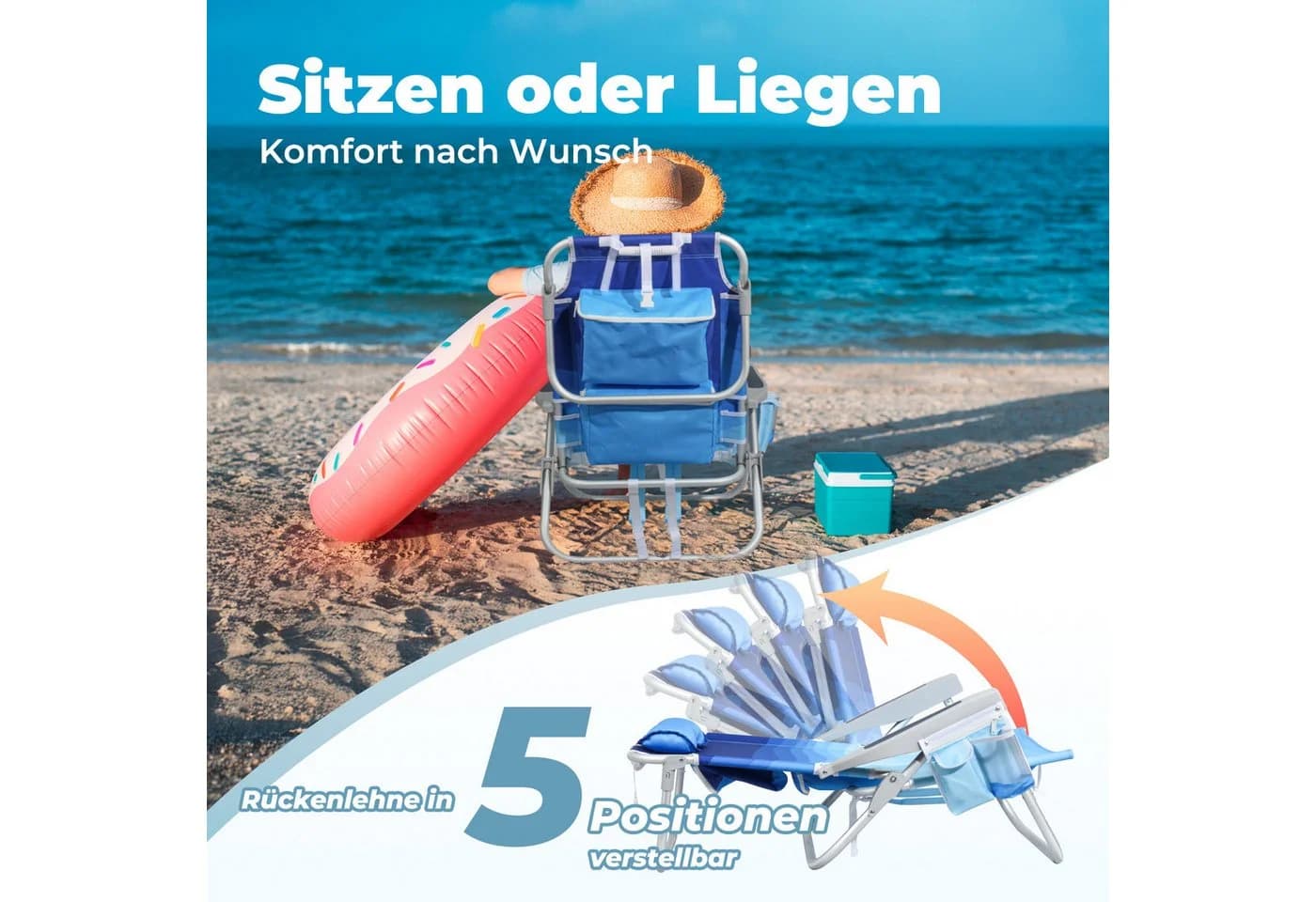 HOMECALL Klappstuhl Strandstuhl Leicht mit Kühltasche - Blau - Bild 2