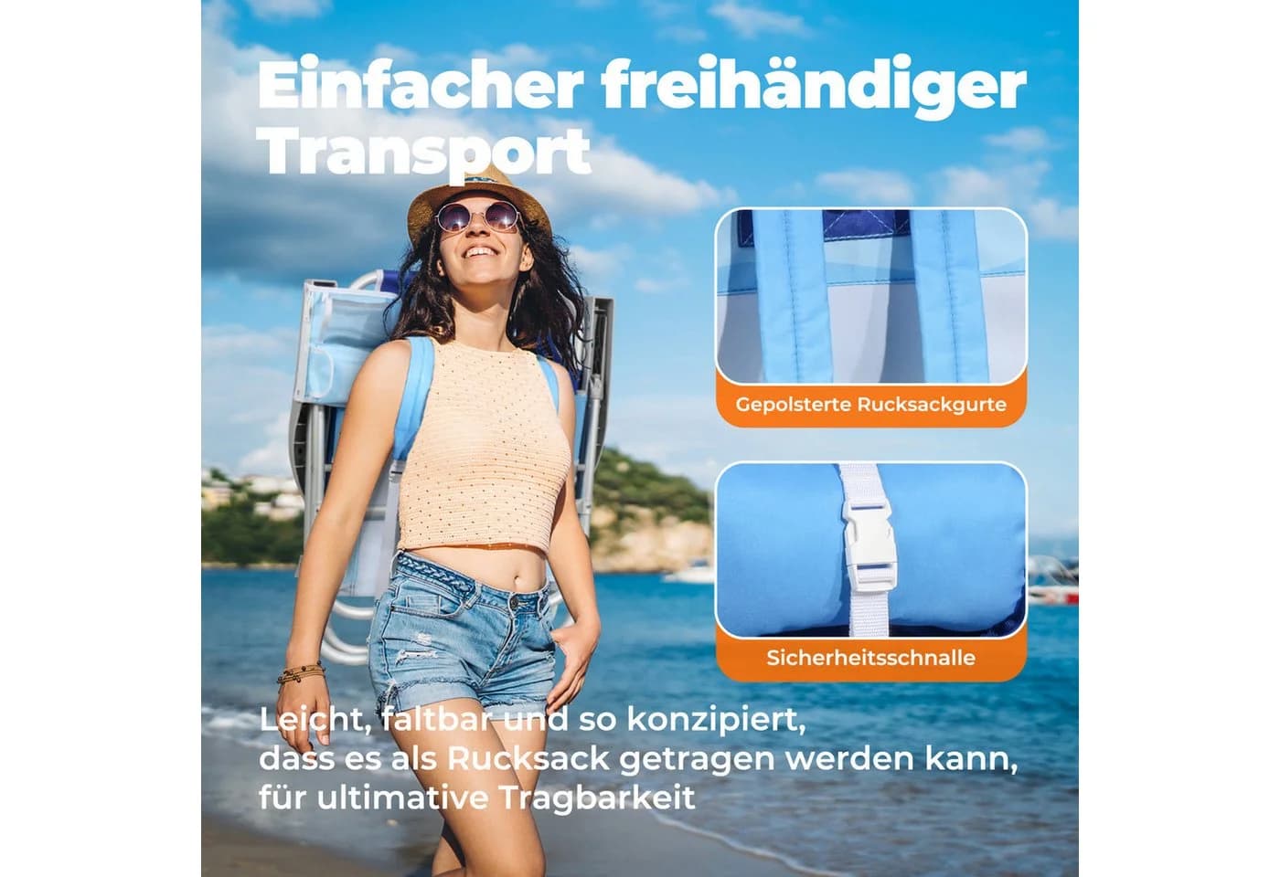 HOMECALL Klappstuhl Strandstuhl Leicht mit Kühltasche - Blau - Bild 5