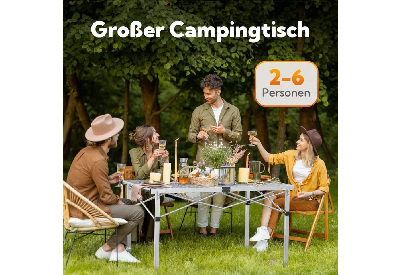 HOMECALL Klapptisch Campingtisch Aluminium Stahl Silber Weiß - Bild 3