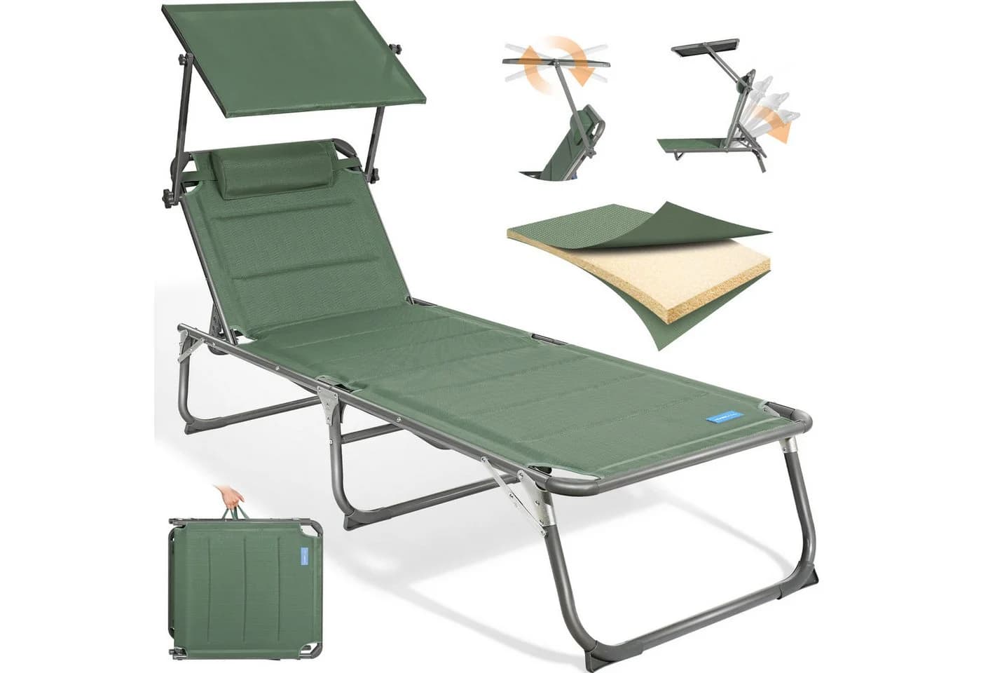 HOMECALL Gartenliege klappbar mit verstellbarer Rückenlehne und Sonnenblende - Bild 2