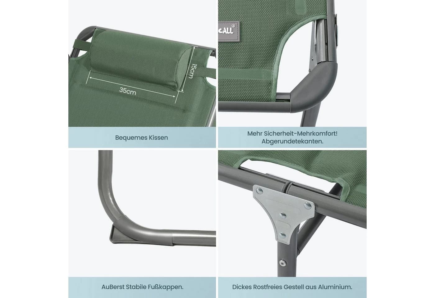 HOMECALL Gartenliege klappbar mit verstellbarer Rückenlehne und Sonnenblende - Bild 5