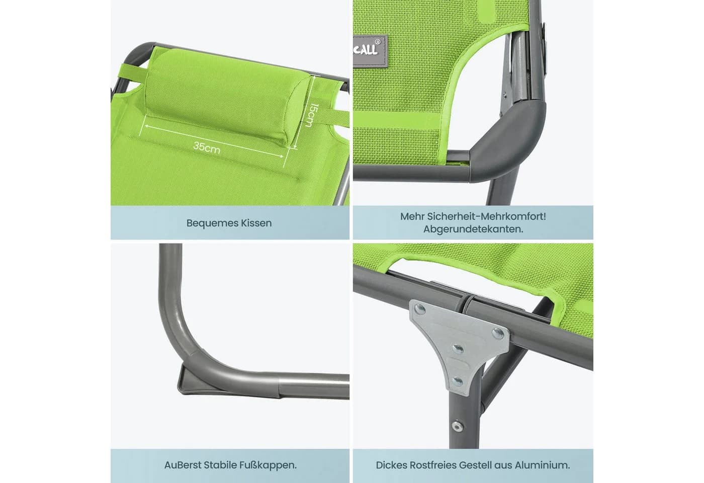 HOMECALL Gartenliege Klappbar Verstellbar Grün Aluminium - Bild 5