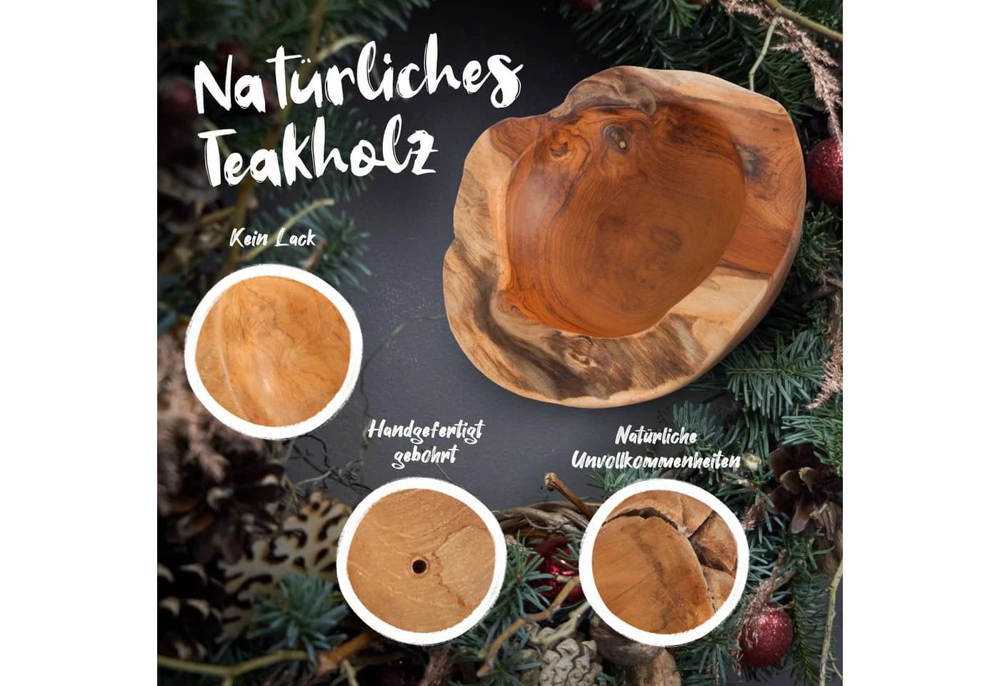 HOMECALL Dekoschale Adventskranz Teakholz Nachhaltig