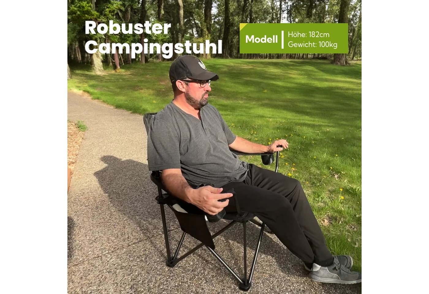 HOMECALL XXL Campingstuhl Gepolstert Schwarz 360kg Belastbar - Bild 3
