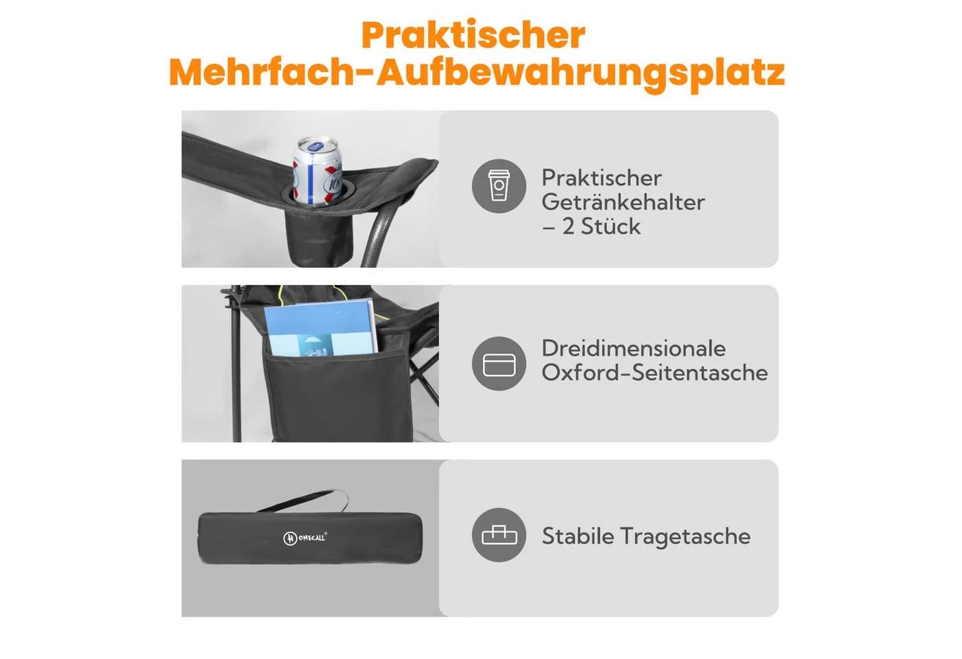 HOMECALL XXL Campingstuhl Gepolstert Schwarz 360kg Belastbar - Bild 5