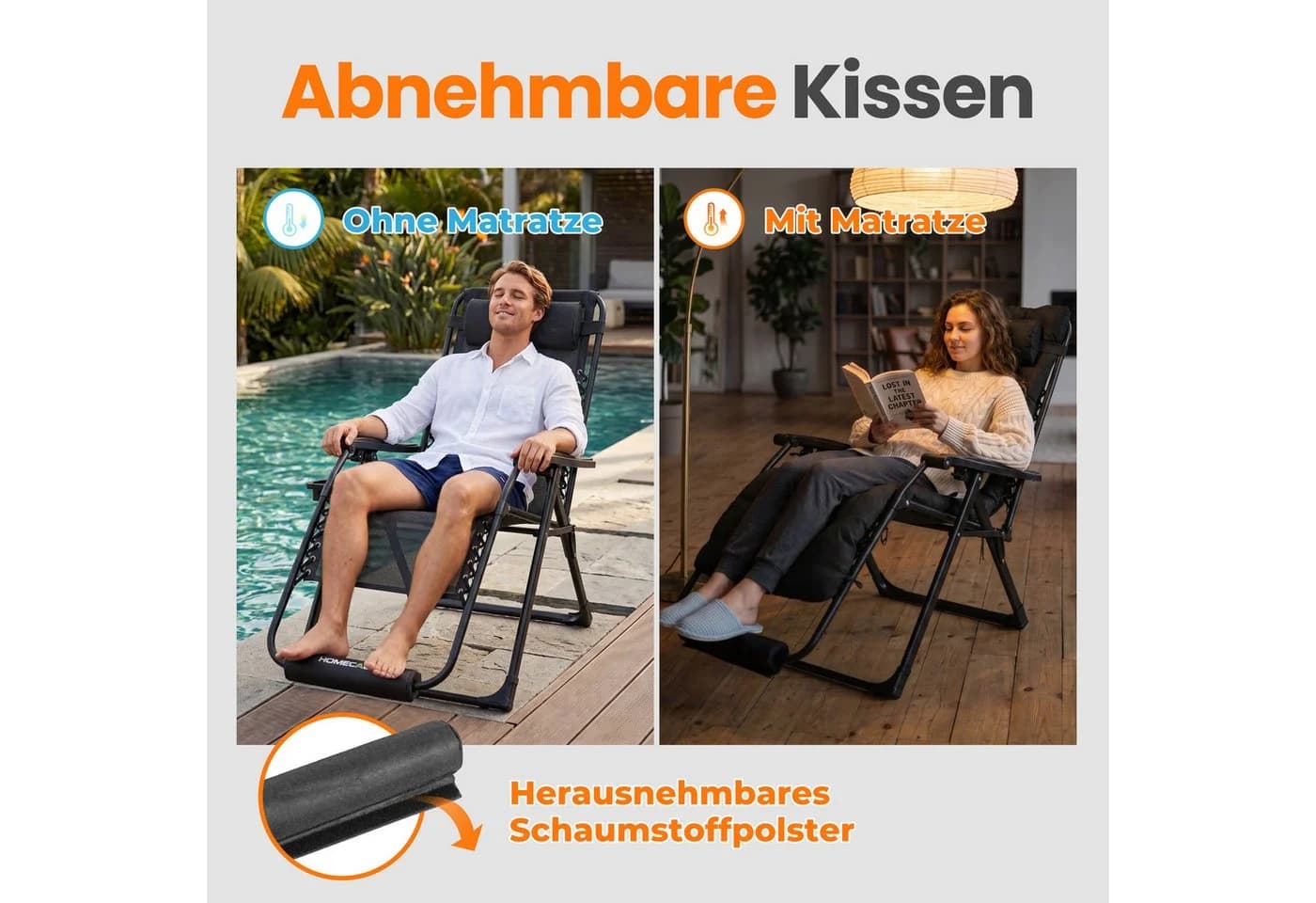 HOMECALL Gartenliege Sonnenliege Klappbar, Zero Gravity, Schwarz - Bild 5