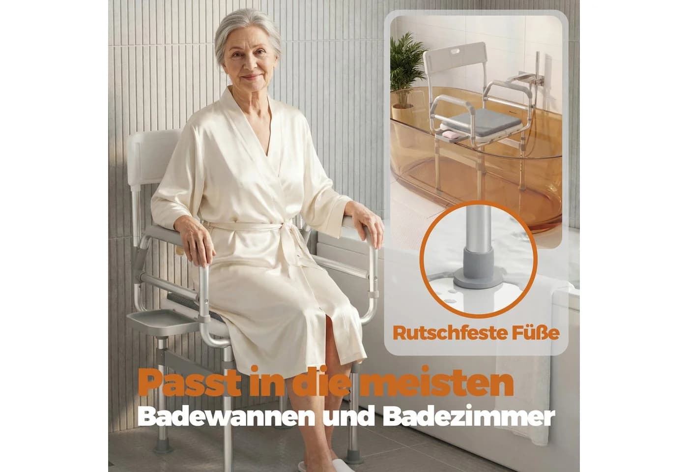 HOMECALL Duschstuhl faltbar Aluminium mit Rückenlehne und Ablage weiß - Bild 3