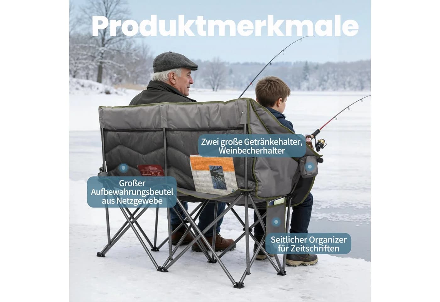 HOMECALL Campingstuhl 2-Sitzer Faltbar Marineblau Grau - Bild 4