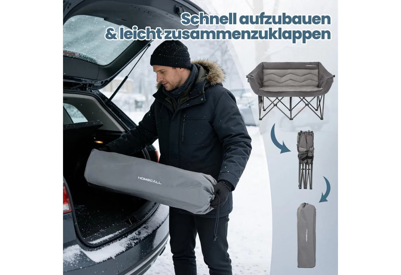 HOMECALL Campingstuhl 2-Sitzer Grau Faltbar - Bild 5