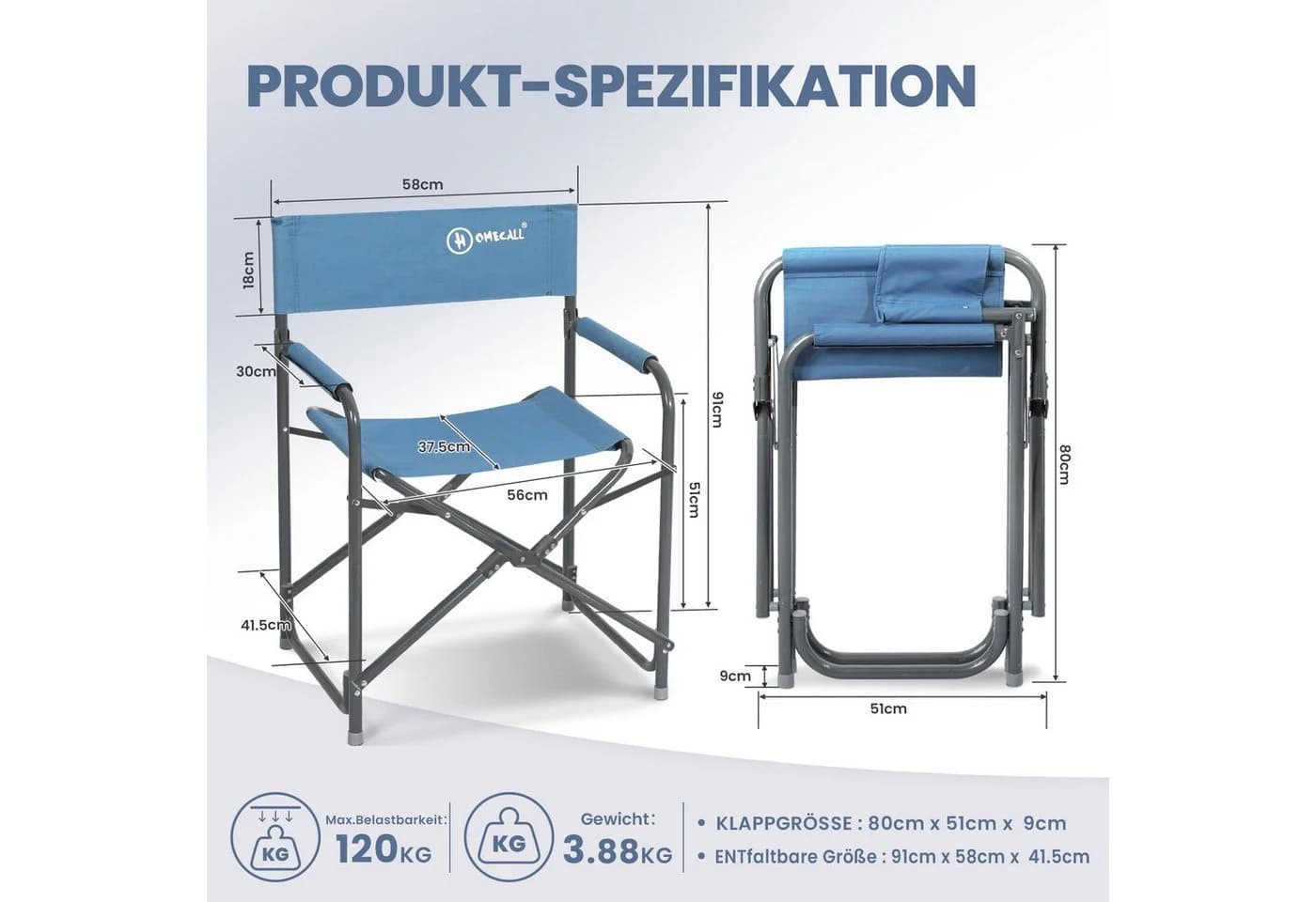 HOMECALL Regiestuhl Ultraleicht Klappstuhl Faltbar Campingstuhl Gartenstuhl