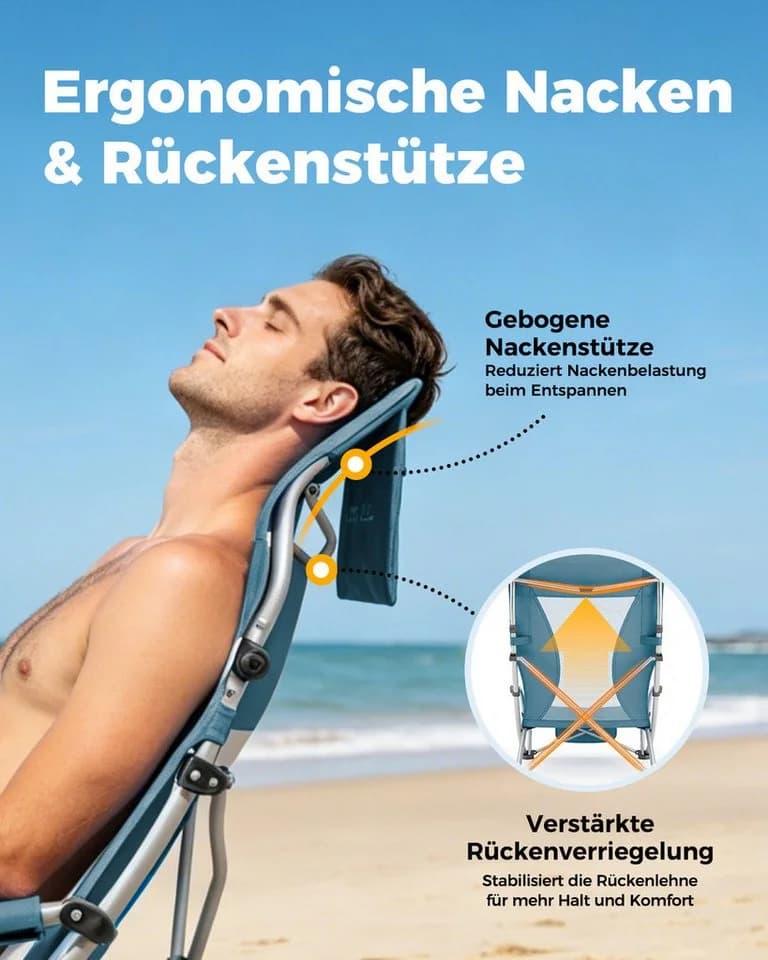 HOMECALL Klappstuhl Strandliegestuhl Blau 600D Polyester klappbar - Bild 4