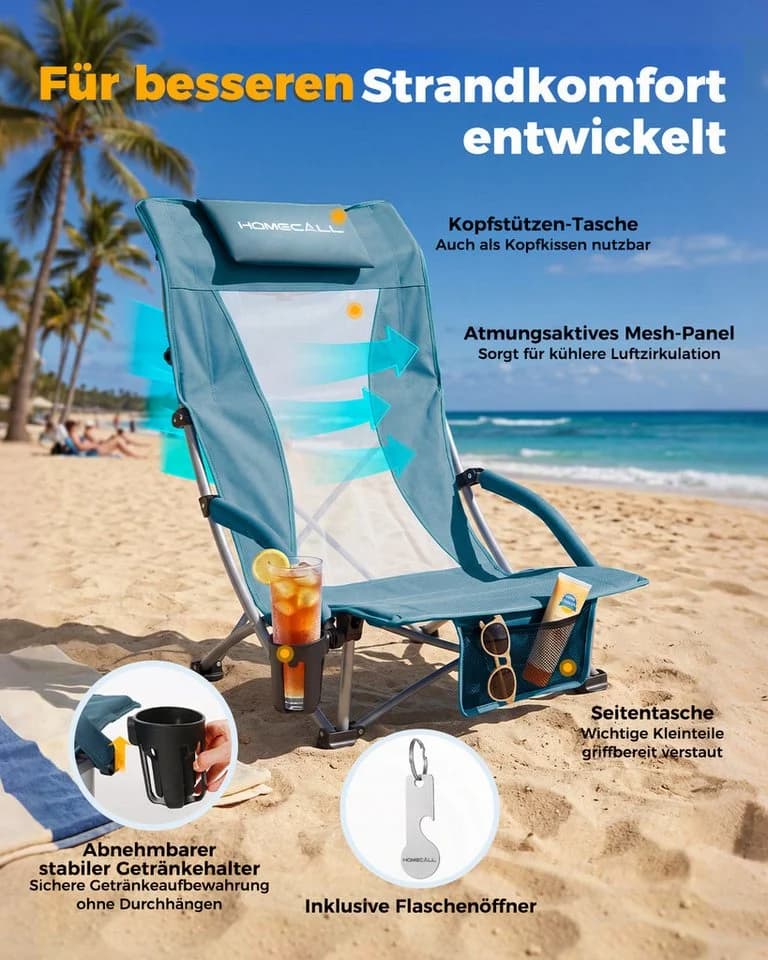 HOMECALL Klappstuhl Strandliegestuhl Blau 600D Polyester klappbar - Bild 5