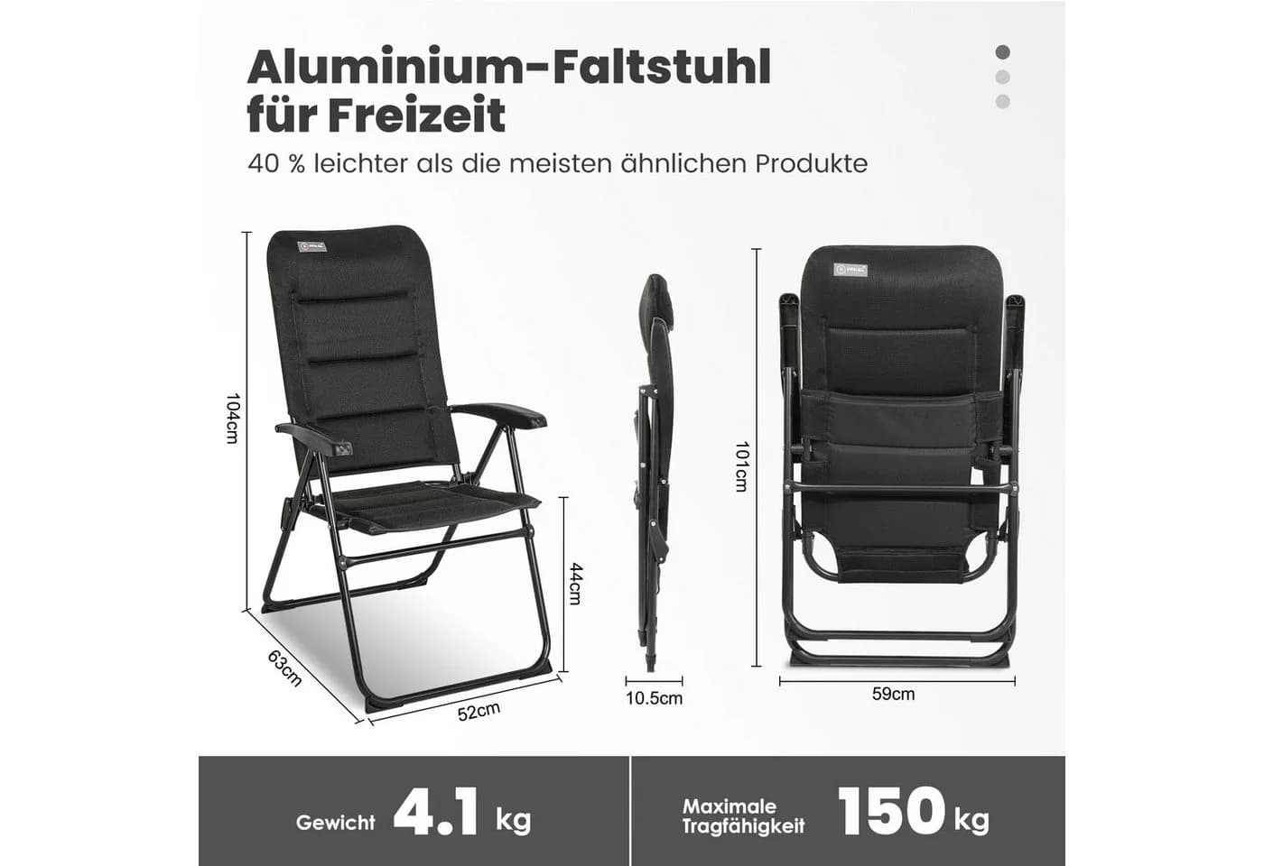HOMECALL Klappstuhl Gartenstuhl 5-fach Verstellbare Lehne