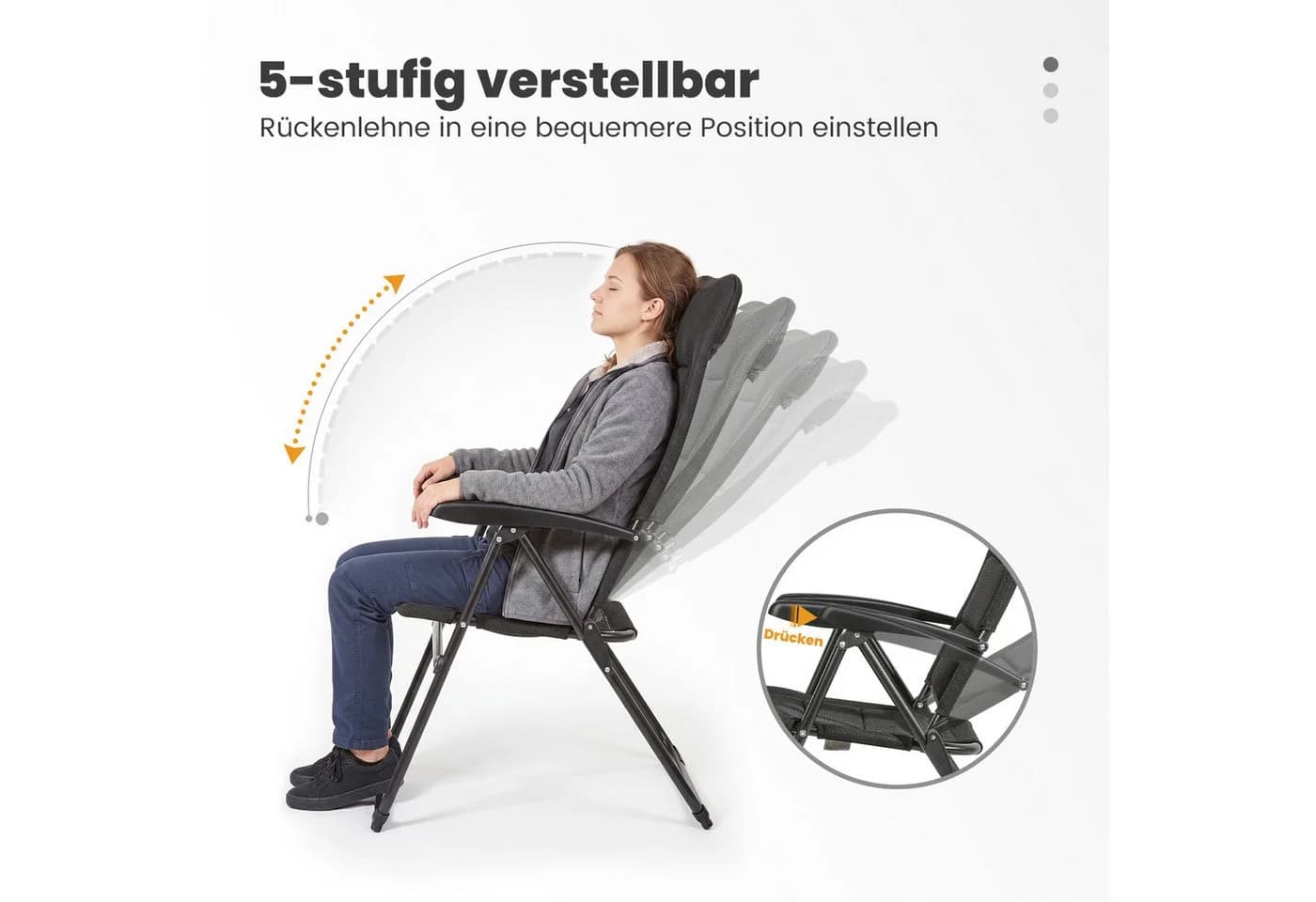 HOMECALL Klappstuhl Gartenstuhl 5-fach Verstellbare Lehne - Bild 3