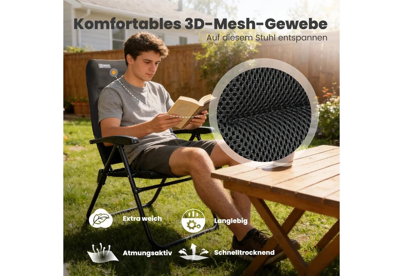 HOMECALL Klappstuhl Gartenstuhl 5-fach Verstellbare Lehne - Bild 4